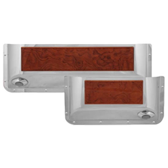 Stainless Steel Door Pockets W/ African Rosewood Trim & White M3 Light For Peterbilt 375, 377, 378, 379