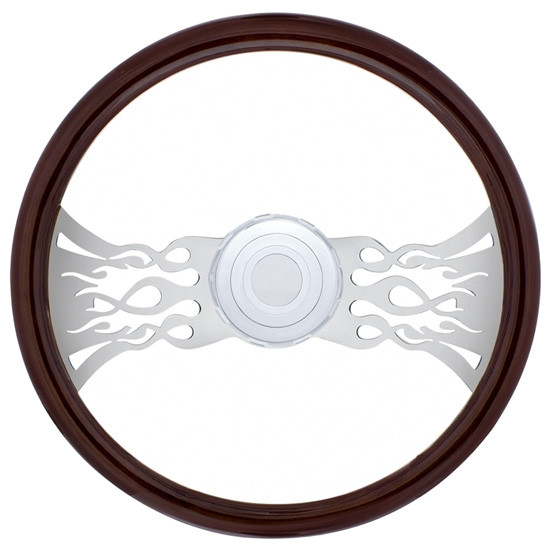 18 Inch Chrome 2 Spoke Inferno Cutout Wood Steering Wheel Kit