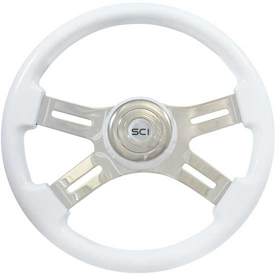SCI 16 Inch Chrome 4 Spoke White Painted Wood Steering Wheel Kit