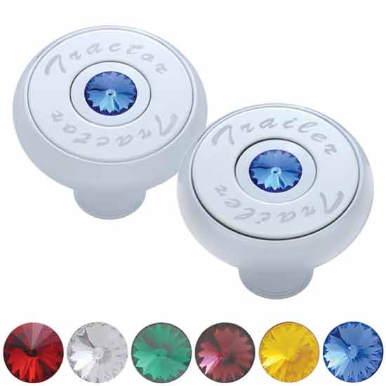 Chrome Deluxe Air Valve Knob With Stainless Steel Tractor Plaque And Color Jewel
