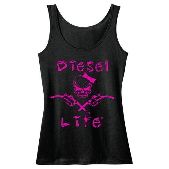 Diesel Life Ladies Skull & Pumps Black & Pink Tank