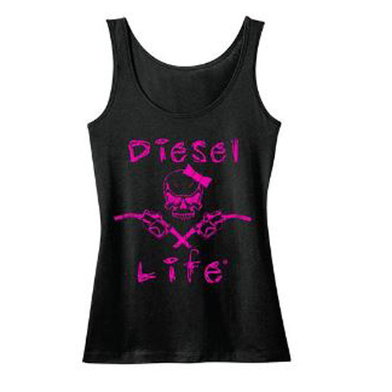 Diesel Life Ladies Skull & Pumps Pink & Black Tank