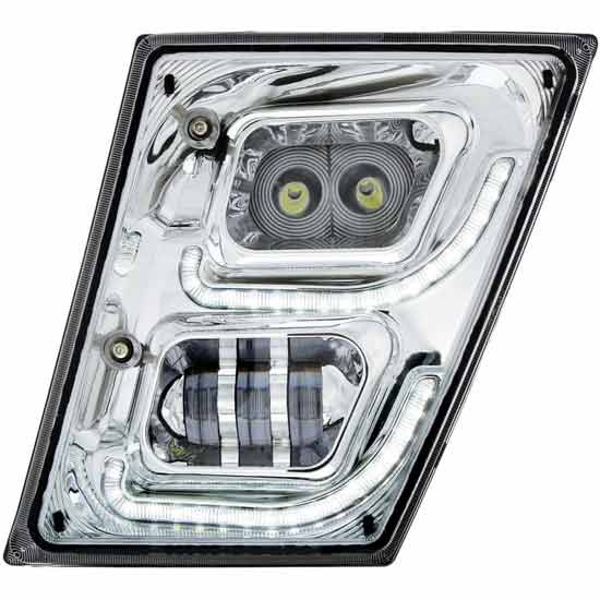 Chrome LED Fog Light With Daytime Running, Position Light For Volvo VNL Gen II