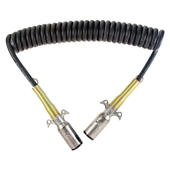 TPHD 7 Way Black Coiled Trailer Cord With Metal Ends