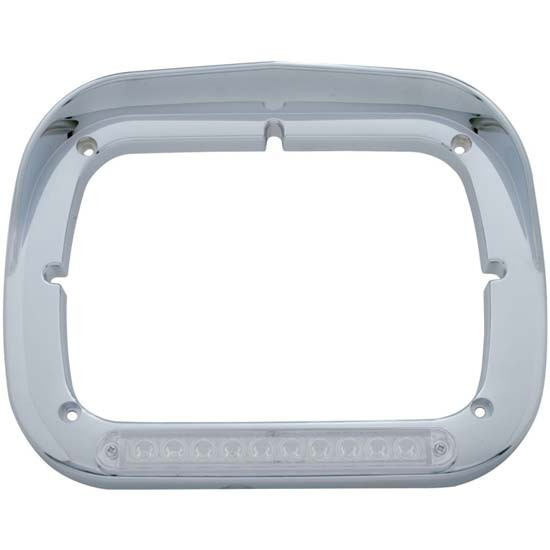 Rectangular Chrome Bezel With Visor & LED Lights For 5 X 7 Inch Single Headlight