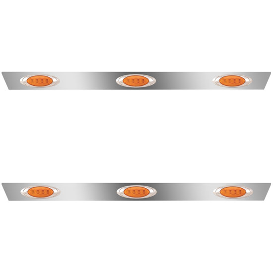 SS Cab Panels 2.5 Inch W/ 6 P1 Magnum Amber/Amber LEDs For Peterbilt 386 W/ Fairings And Cab Mount Exhaust