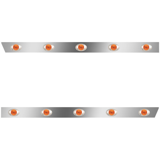 Stainless Steel Cab Panels W/ 10 P3 Amber/Amber LEDs For Peterbilt 386 W/ Fairings, Rear Exhaust