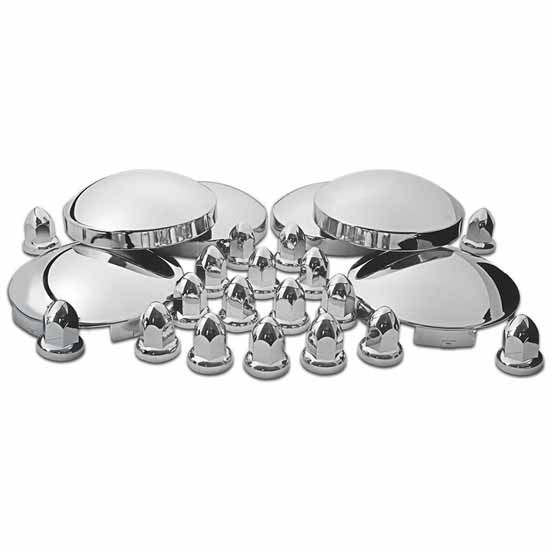 Complete Chrome Hub Cover Kit With 60 - 33MM Push-On Nut Covers