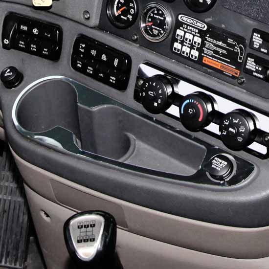 RoadWorks Stainless Steel Cup Holder, Lighter Plug Surround Trim For Freightliner Cascadia 113, 125, 116, 126