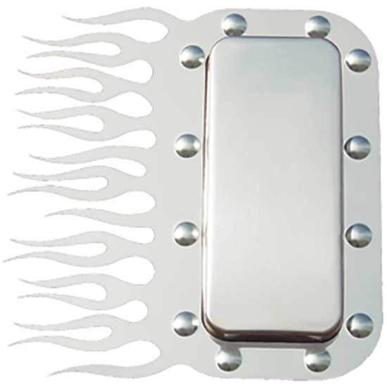 Stainless Steel Sleeper Dimpled Vent Trim With Flames For Peterbilt 359, 377, 379, 386, 388, 389