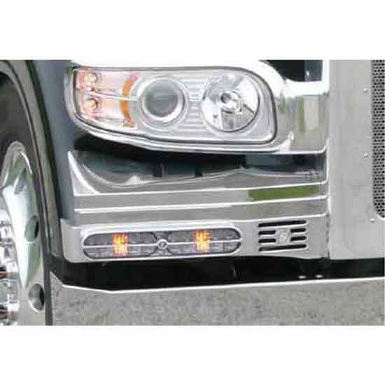 Stainless Steel Ribbed Fender Guards For Peterbilt 388, 389 W/ Double JJ Blinker Bar