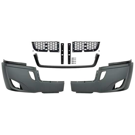 BESTfit Black 5 Piece Bumper Kit W/ Center Mesh Screen & Mounting Brackets For Freightliner Cascadia
