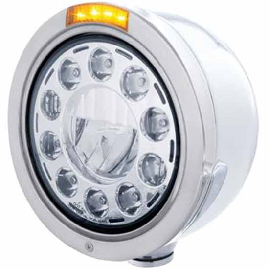 Stainless Steel Bullet Half Moon 11 High Power LED Headlight W/ 4 LED Light