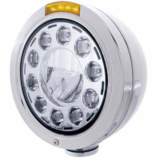 Stainless Steel Bullet Headlight W/ 11 High Power Diode LED, 4 Diode Turn Signal Light