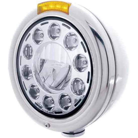 Stainless Steel Classic 11 High Power LED Headlight W/ 4 LED Turn Signal Light