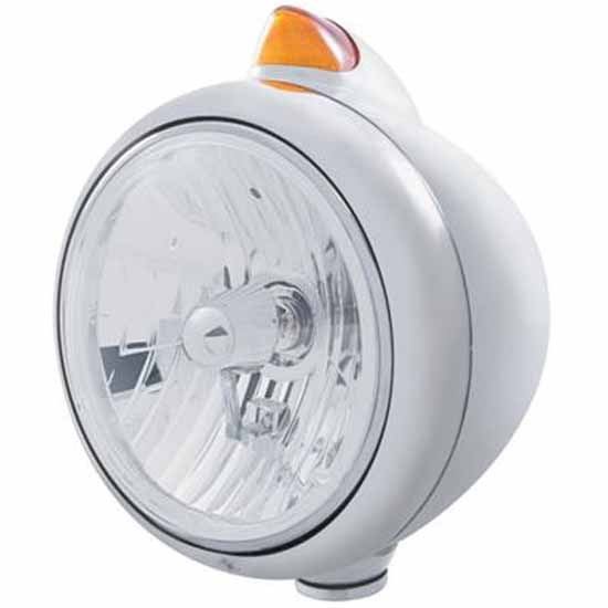 Chrome Guide 682-C Headlight W/ Crystal H4 Halogen Bulb, 5 Diode Original Style Signal Light