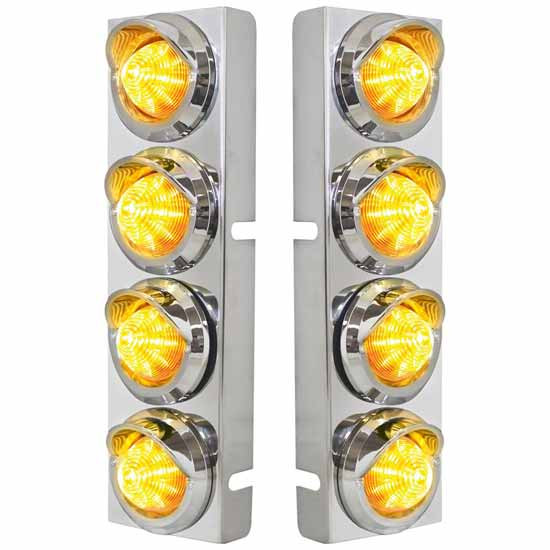 Stainless Steel Front Air Cleaner Bracket W/ 8X 9 LED 2 Inch Beehive Style Lights For Peterbilt 378, 379