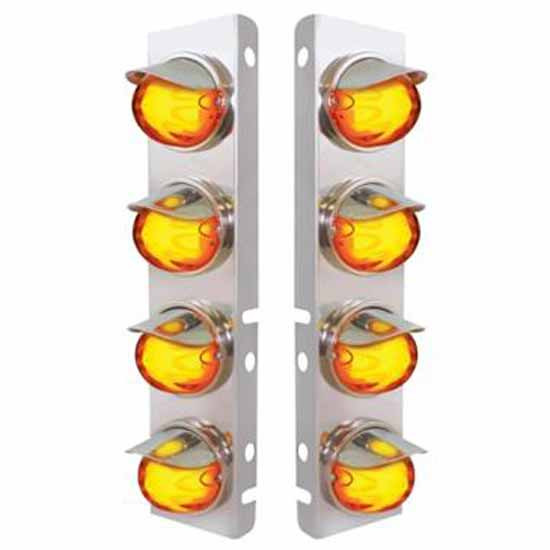 Stainless Steel Front Light Air Cleaner Bracket Panels W/ 8X 9 LED Watermelon Glo Light For Peterbilt 378, 379