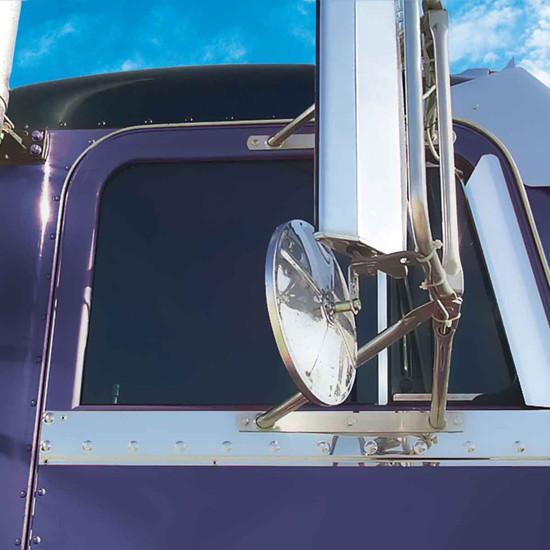 Stainless Steel Upper Door/Under-Window Trim For Peterbilt 378, 379 Behind Mirror Bracket