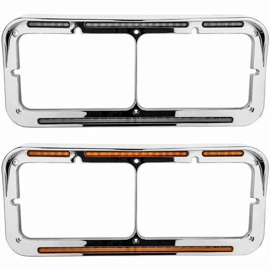 Dual Square Headlight Bezel With Flatline LED Lights Clear/Amber