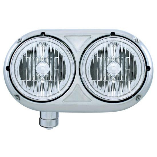 Stainless Steel Dual Round Headlight With Crystal Headlamps For Peterbilt 379, 378, 389, 388, 359