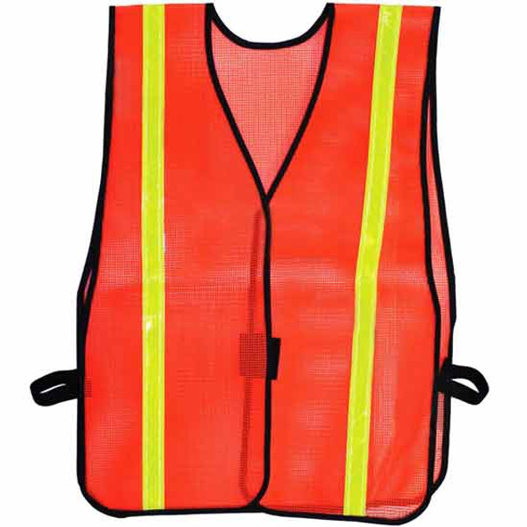 Orange Vinyl Polyester Mesh Vest With Reflective Lime Green Stripes - One Size For Most