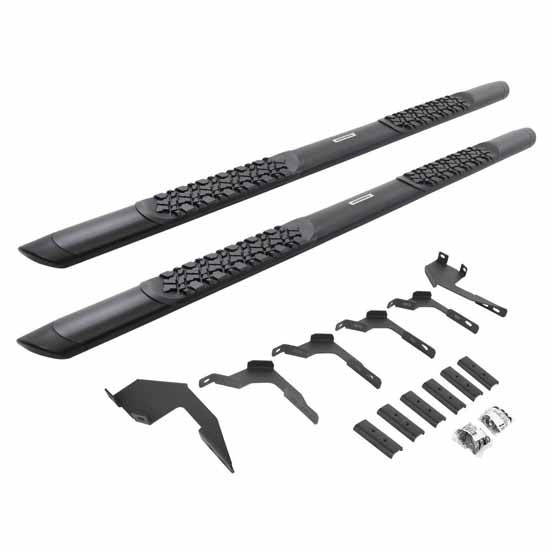 Go Rhino Black Steel Side Bar & Brackets - Complete Kit W/ 5 In. Step Pads For Ford Ranger W/ 4 Doors & Crew Cab