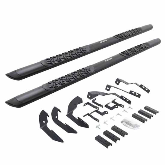 Go Rhino Black Steel Side Bar & Brackets - Complete Kit W/ 5 In. Step Pads For 2015 - 2019 Chevrolet Silverado, GMC Sierra W/ Extended Cab