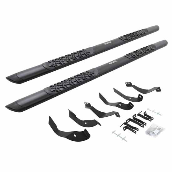 Go Rhino Black Steel Side Bar & Brackets - Complete Kit W/ 5 In. Step Pads For 2015 - 2019 Chevrolet Silverado, GMC Sierra