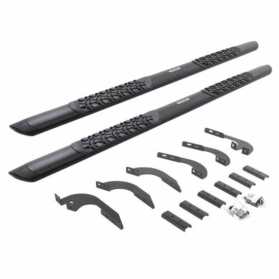 Go Rhino Black Steel Side Bar & Brackets - Complete Kit W/ 5 In. Step Pads For Toyota Tacoma W/ 4 Doors & Crew Cab