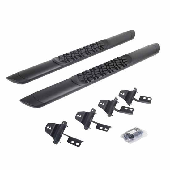 Go Rhino Black Steel Side Bar & Brackets - Complete Kit W/ 5 In. Step Pads For Jeep Wrangler W/ 2 Doors 2007-2017