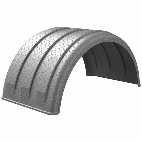 Minimizer Silver Diamond Plated Poly MIN1600 Fender For Single Axle Tractor Or Trailer With Dual 16.5 Inch Wheels