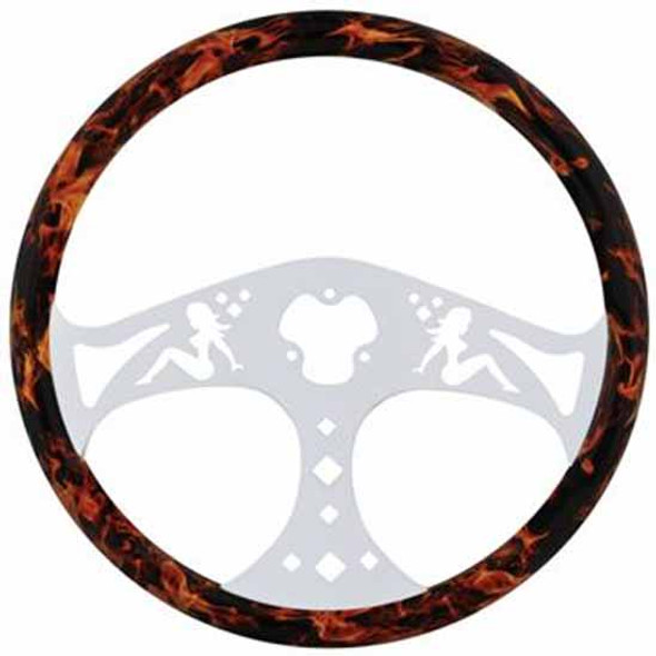 Chrome 18 Inch Flame Steering Wheel With Hydro-dip Finish Wood Grip - Lady