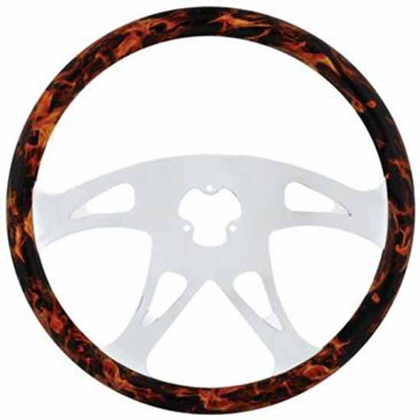Chrome 18 Inch Flame Steering Wheel With Hydro-dip Finish Wood Grip - Boss