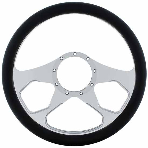Chrome Aluminum 14 Inch 4 Spoke Boss Style Steering Wheel With Black Engineered Leather Grip