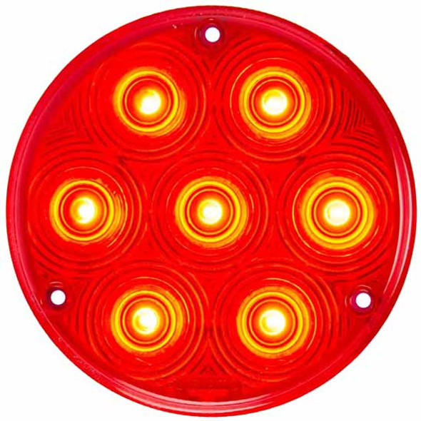 4 Inch Round 7 Diode Stop Tail & Turn Dual Function Light, Red LED / Red Lens