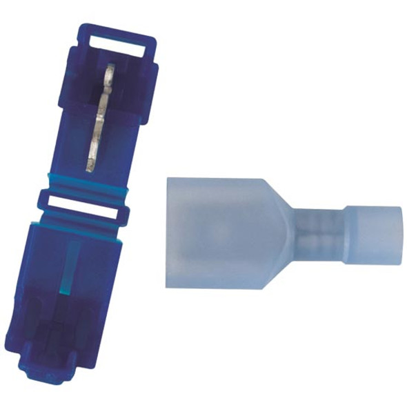 16-14 AWG Blue Nylon Push On Male Disconnect, .250 Tab & Blue T-Tap Splice Set Of 4 16-14 AWG Blue Nylon Push On Male Disconnect, .250 Tab & Blue T-Tap Splice Set Of 4
