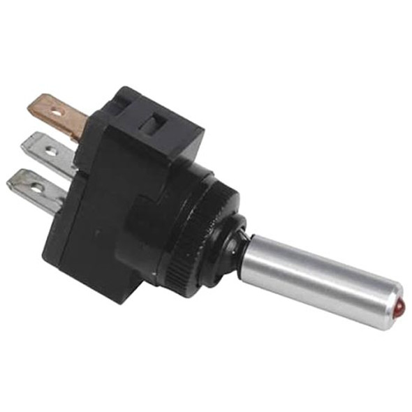 Red LED Toggle Switch, 15A At 12V, 3 Terminals W/ .250 Tabs For 1/2 Inch Hole Red LED Toggle Switch, 15A At 12V, 3 Terminals W/ .250 Tabs For 1/2 Inch Hole