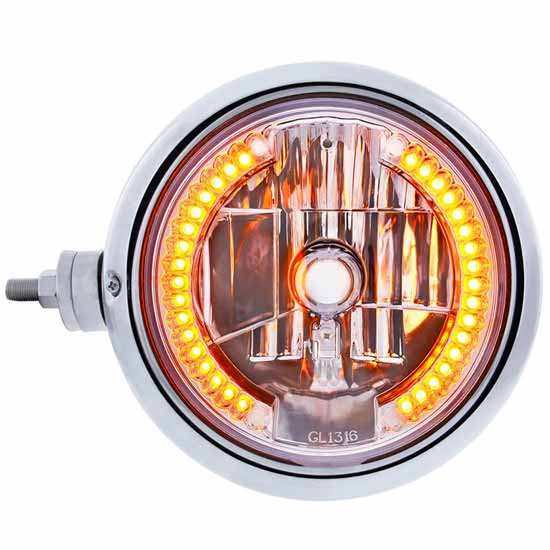 Chrome Guide 682C Style Headlight Assembly With Crystal Lens And 34 LED Position Light