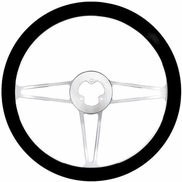 18 Inch Chrome Aluminum 3 Spoke Steering Wheel W/ Black Leather Rim