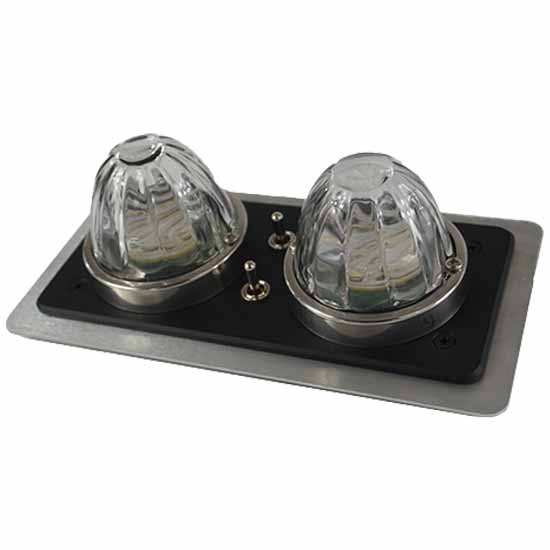 2 Glass White Watermelon Map Lights W/ Black Rectangular Base, Toggle Switch & Style Plug For Peterbilt 379
