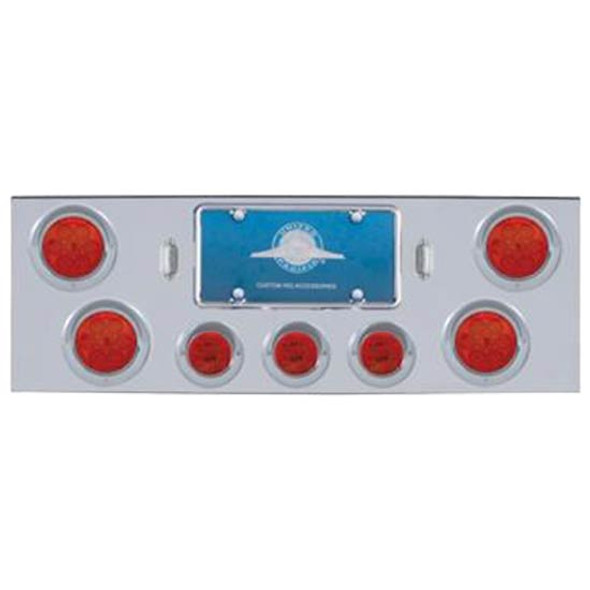 34 Inch Chrome Rear Center Panel & License Plate Holder W/ Four 4 Inch 7 LED Reflector Lights, Three 2 1/2 Inch 13 LED Light & Bezel Options 34 Inch Chrome Rear Center Panel & License Plate Holder W/ Four 4 Inch 7 LED Reflector Lights, Three 2 1/2 Inch 13 LED Light & Bezel Options