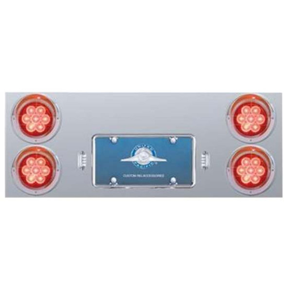 33.75 Inch SS Rear Center Panel W/ Chrome License Frame, Four 10 LED Reflector Lights & Bezel Option