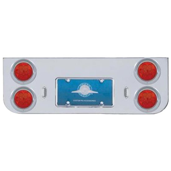 34 Inch Chrome Rear Center Panel & License Plate Holder W/ Four 4 Inch 7 LED Reflector Light & Bezel Options