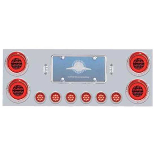 34 Inch SS Rear Center Panel W/ License Frame, Four 4 Inch 21 LED GloLight, Six 2 Inch 9 LED Flat Style Lights 34 Inch SS Rear Center Panel W/ License Frame, Four 4 Inch 21 LED GloLight, Six 2 Inch 9 LED Flat Style Lights