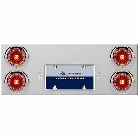 33.75 Inch 430 Stainless Steel Rear Center Panel W/ Chrome License Frame & 4- 13 LED Abyss Lights With Bezel Options