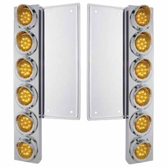 Stainless Steel Front Air Cleaner Kit W/ Twelve 2 Inch LED Lights & Bezel Options For Freightliner Classic