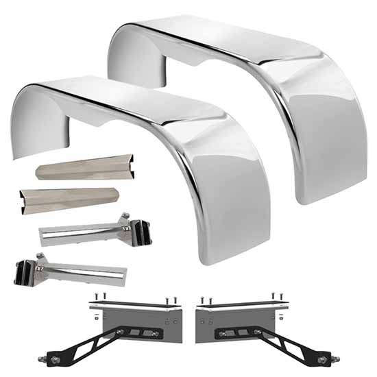 Hogebuilt 304 Stainless Steel Full Fender Kit W/ Style Options For Freightliner W/ Air Liner II Suspension
