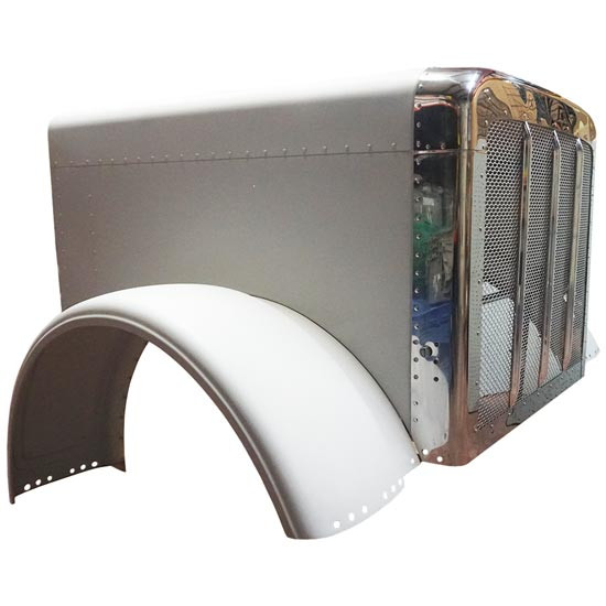 BESTfit Aluminum Hood Shell W/ 72.5 Inch Centerline, Grill, Surround & Fenders For Peterbilt 389 & Glider 131 BBC-Replaces L29-6093-1000