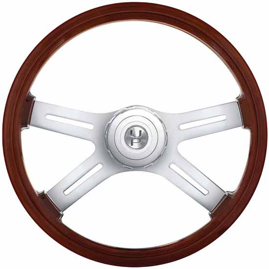 18 Inch 4 Spoke Wood Steering Wheel W/ Hub & Horn Button For Kenworth, Peterbilt